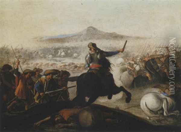 A Battle Scene Between Christians And Turks Oil Painting - Aniello Falcone