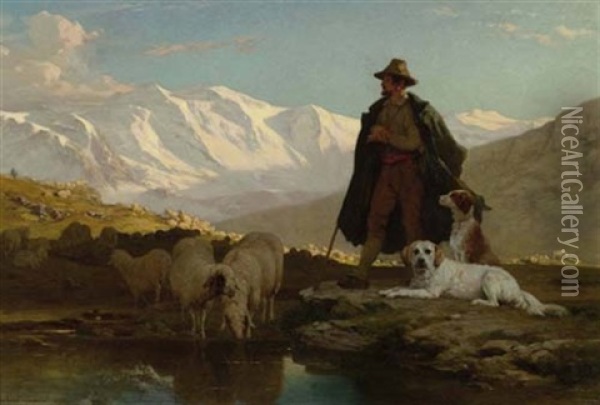 Hirte In Landschaft Oil Painting - Albert De Meuron