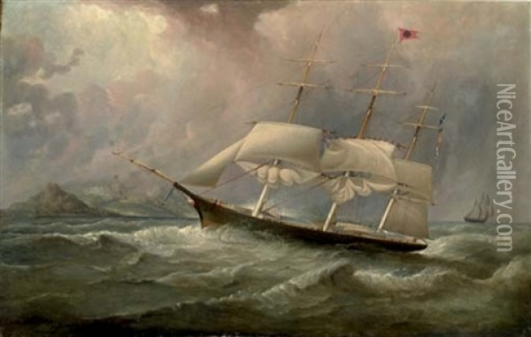 The Black Ball Line Clipper Ship "ocean Chief" Reducing Sail On Her Australian Run Oil Painting - Duncan Mcfarlane
