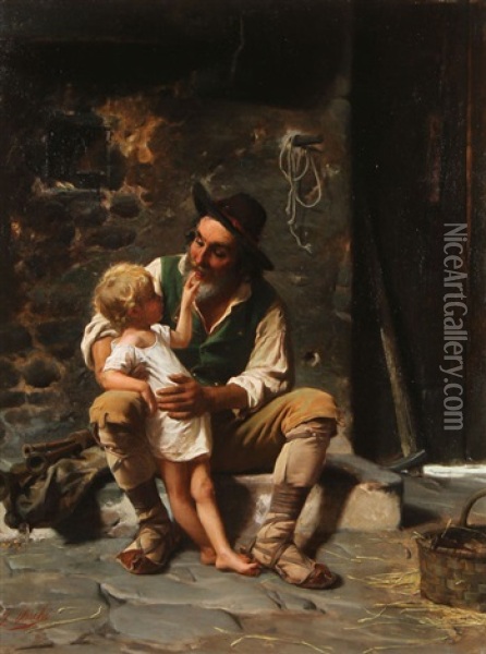Grandpa's Love Oil Painting - Luigi Bechi
