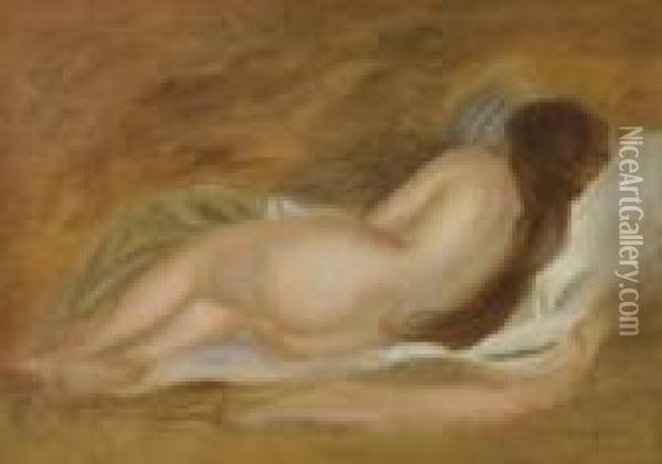 Nu Couche, Vu De Dos, Sur Fond Ocre Oil Painting - Pierre Auguste Renoir