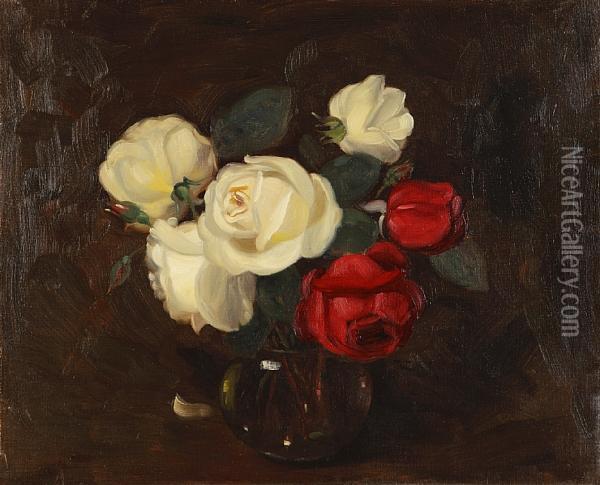 Red And Cream Roses Oil Painting - John Watson Nicol