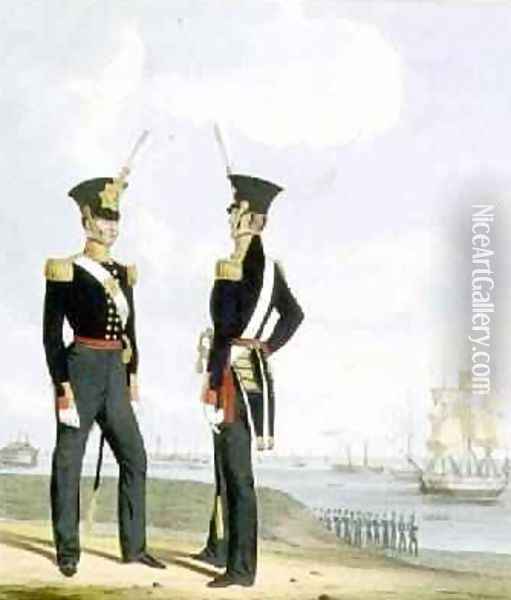 Royal Marine Artillery Officers plate 8 from Costume of the Royal Navy and Marines Oil Painting - L. and Eschauzier, St. Mansion