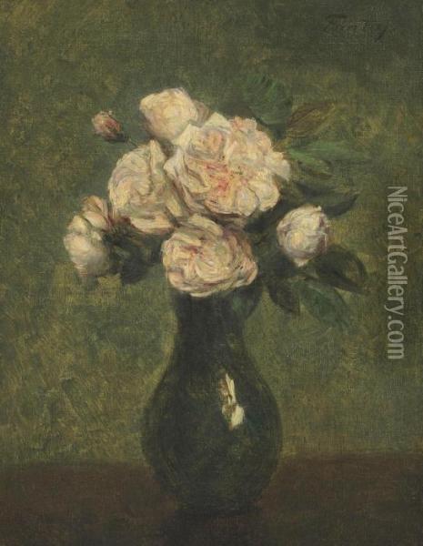 Roses Blanches Dans Un Vase Oil Painting - Ignace Henri Jean Fantin-Latour