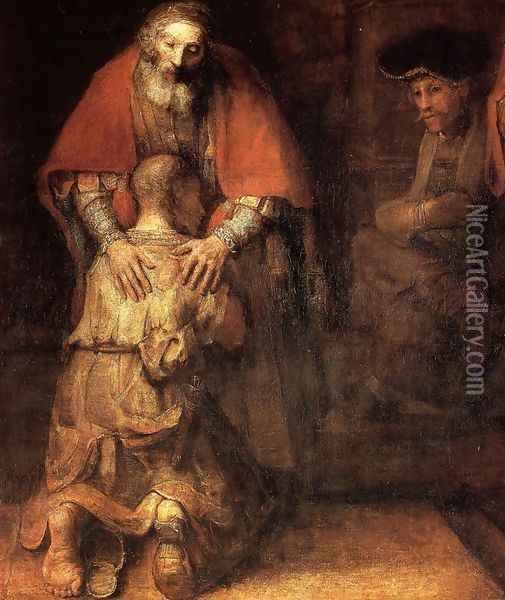 The Return of the Prodigal Son (detail -1) c. 1669 Oil Painting - Rembrandt Van Rijn