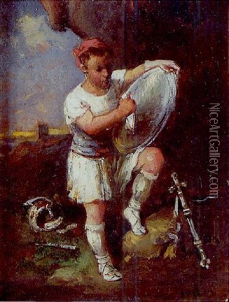 Jeune Guerrier Fourbissant Ses Armes Oil Painting - Francois-Louis Lanfant