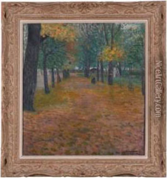 Parklandskap Med Kvinne Oil Painting - Oscar Gronmyra