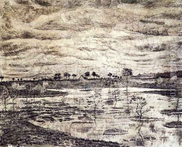 A Marsh Oil Painting - Vincent Van Gogh