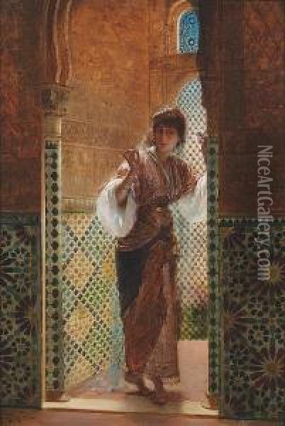 Oriental Beauty By A Window Oil Painting - Edouard Frederic Wilhelm Richter