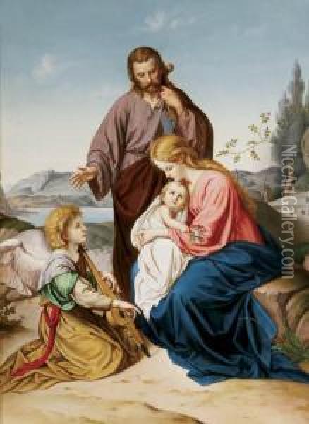 The Holy Family With Musical Angel Oil Painting - Johann Friedrich Overbeck