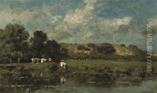 By Zomerzorg, Te Bloemendaal - By Haarlem - Cattle In The Dunes Oil Painting - Willem Roelofs
