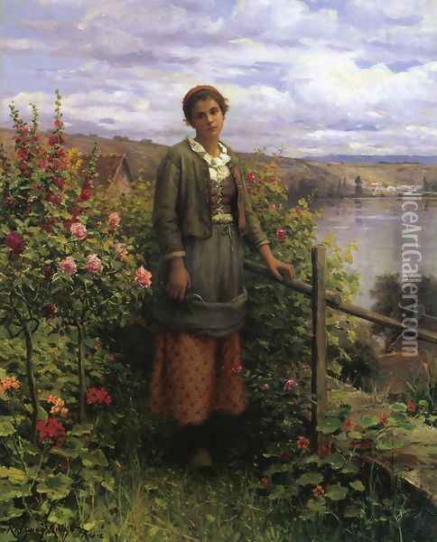 In Her Garden Oil Painting - Daniel Ridgway Knight