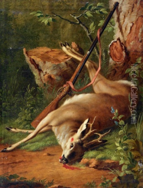 Ein Erlegtes Reh Im Waldgrund Oil Painting - Johann Heinrich Tischbein the Younger