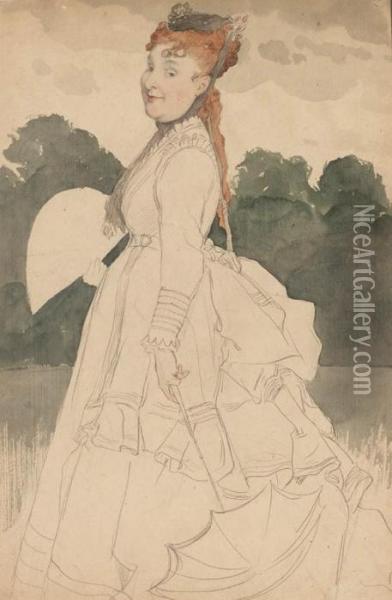 Madame Eugene Grieg En Promenade Oil Painting - James Jacques Joseph Tissot