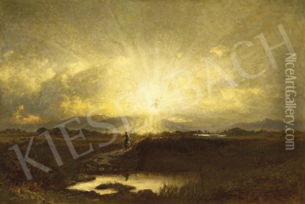 Sun-down (hungarian Landscape) Oil Painting - Sandor Brodszky