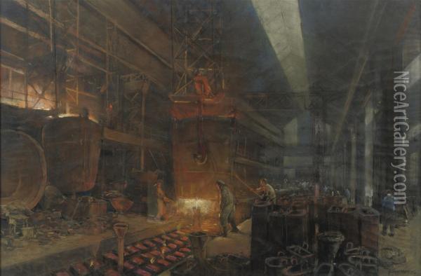 The Martin-staalgieterij (phoenix Stahlwerke) Hoerde 1912 Oil Painting - Herman Heijenbrock