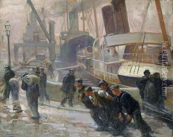 Liverpool Dockers at Dawn, 1903 Oil Painting - Victor Francois Tardieu