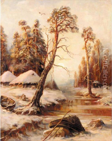 Frozen River Oil Painting - Iulii Iul'evich (Julius) Klever