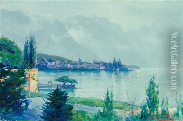 Landschaft Am Genfer See Mit Blick Auf Malerisches Stadtchen Oil Painting - Robert Fowler