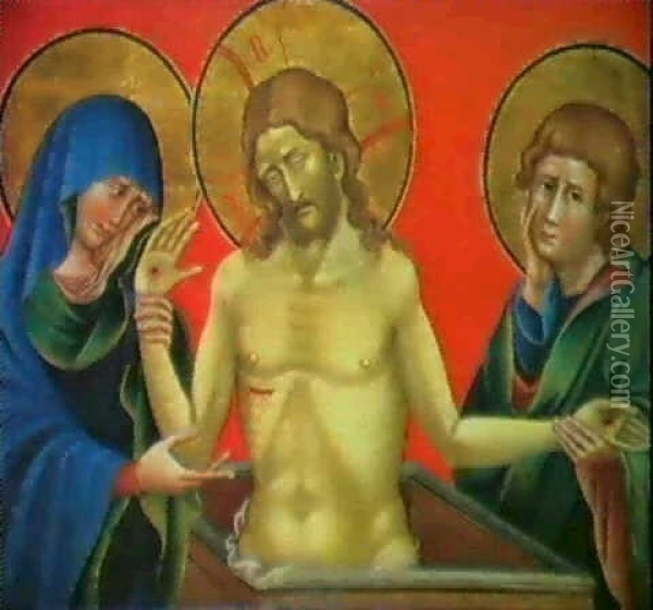 Christ Au Tombeau Entre La Vierge Et Saint Jean             L'evangeliste Oil Painting - Nicoletto Semitecolo