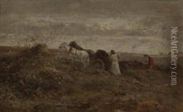 Feldarbeiter Mit Pferdefuhrwerk In Der Pusta Oil Painting - Albert Richter