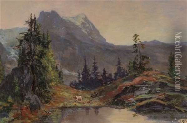 Grosse Scheidegg Im Abendlicht Oil Painting - Auguste Henry Berthoud