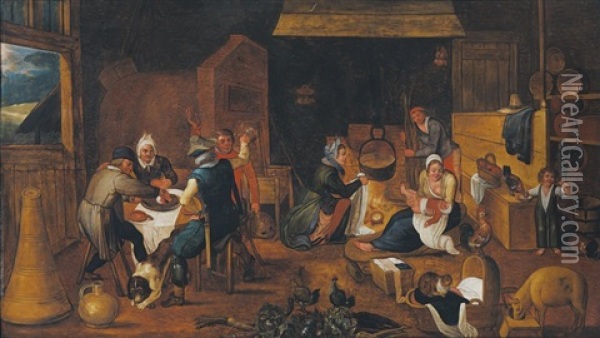 La Visite A La Nourrice Oil Painting - Marten van Cleve the Elder