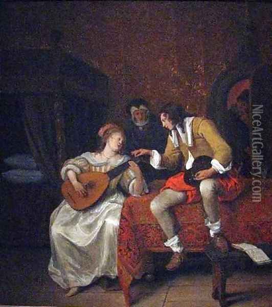 Ascagnes and Lucelle the Music Lesson Oil Painting - Jan Steen
