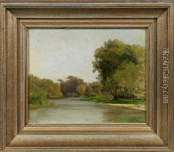 Kleine Impressionistische Landschaft Mit Baumen Am Fluss Oil Painting - Eugene Jettel