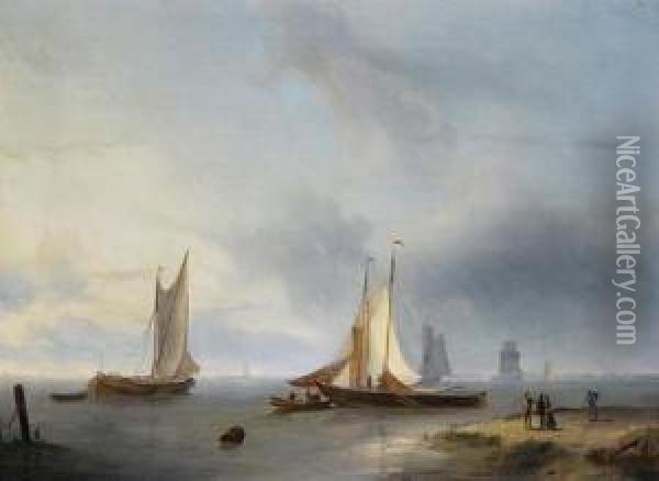 Shipping In Calm Waters Oil Painting - Pieter Hendrik Thomas