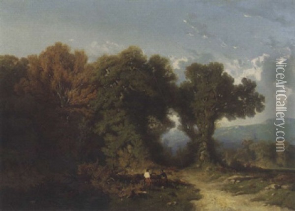 Landschaft Mit Holzfallern Oil Painting - Gustave Eugene Castan
