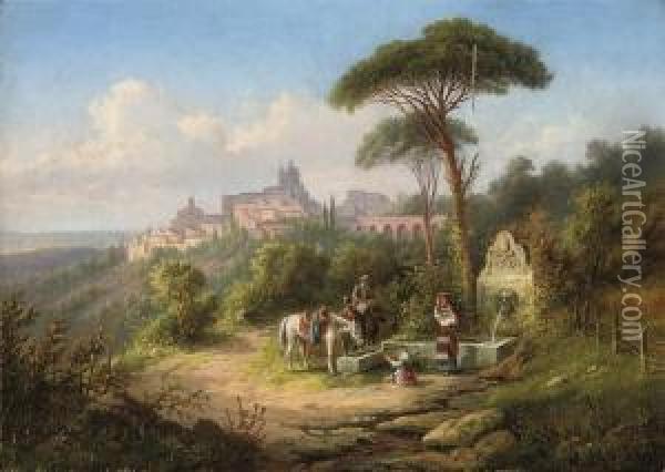 At The Waterwell, Ariccia, Rome Oil Painting - Jacob Alt