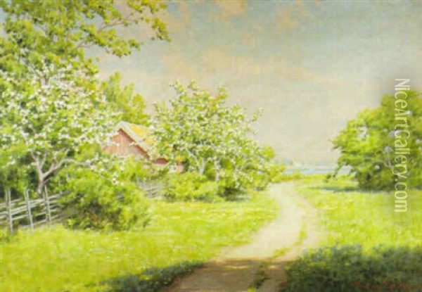 Blommande Frukttrad Oil Painting - Johan Fredrik Krouthen