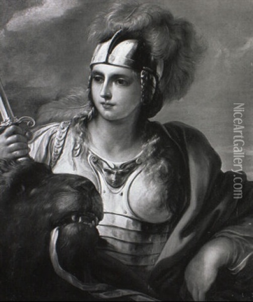 Minerva Oil Painting - Giovanni Francesco Romanelli