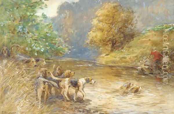 Mr W. Thompson's otter hounds on the Esk Oil Painting - John Atkinson Grimshaw