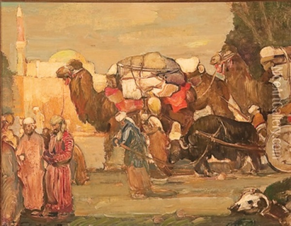 Caravan With Camels Oil Painting - Ettore Caser