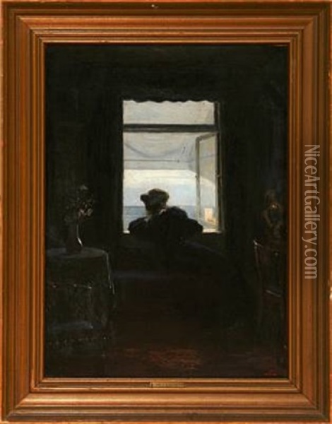 Interior With A Woman Looking Out The Window Oil Painting - Christian Valdemar Clausen