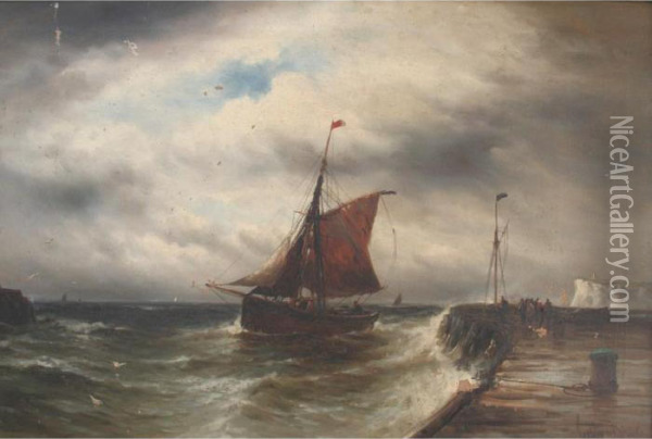 Fishing Boats Off A Jetty, Dover Beyond Oil Painting - Gustave de Breanski
