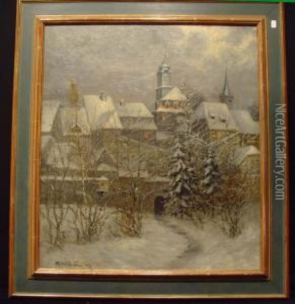 Stadt Im Winter - Weimar Oil Painting - Max Oehler