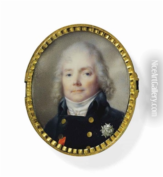 Charles Maurice De Talleyrand-perigord (1754-1838), In Blue Double-breasted Coat With Brass Buttons, White Stock, Wearing The Breast-star And Badge Of The Imperial French Order Of The Legion Of Honour Oil Painting - Jean-Baptiste Isabey