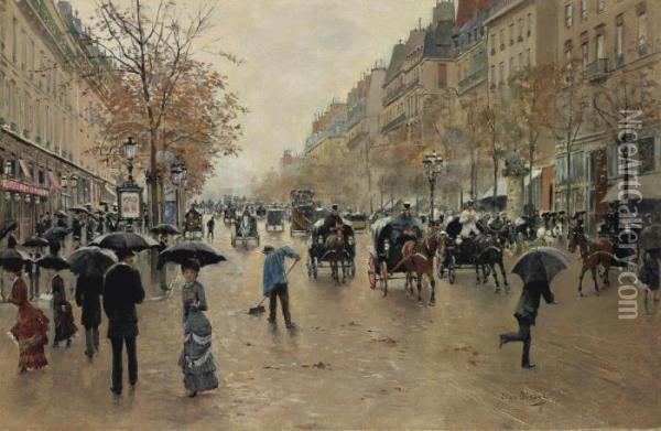Boulevard Poissonniere En Automne Oil Painting - Jean-Georges Beraud