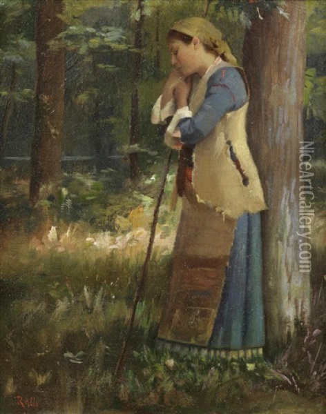 Resting Shepherdess/daydreaming Oil Painting - Theodore Jacques Ralli