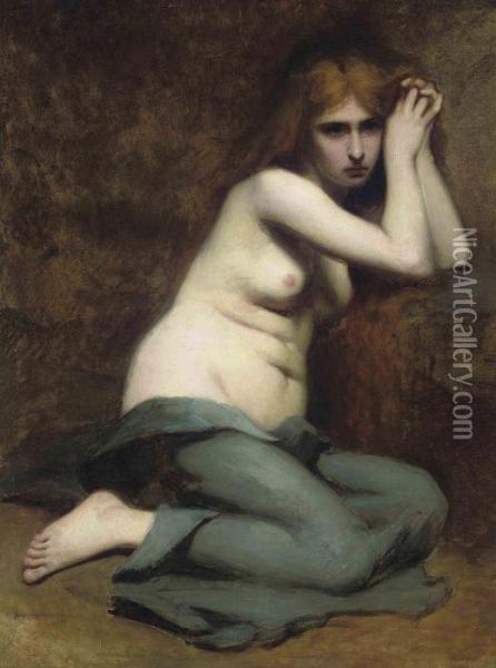 A Sorrowful Maiden Oil Painting - Jean-Jacques Henner