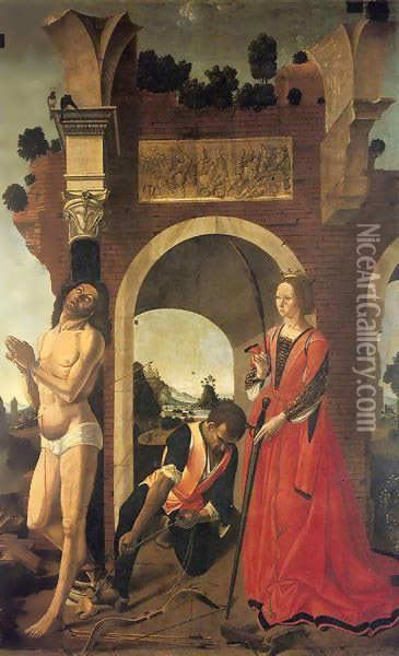 Saint Sebastian and Saint Catherine of Alexandria Oil Painting - Francesco Pagano