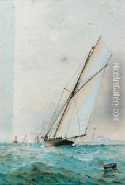 Irex Racing To Windward With 
Calshot Off Her Starboard Quarter; Andgalatea Approaching The Windward 
Mark With The Royal Yacht Squadronoff Her Stern Oil Painting - Barlow Moore