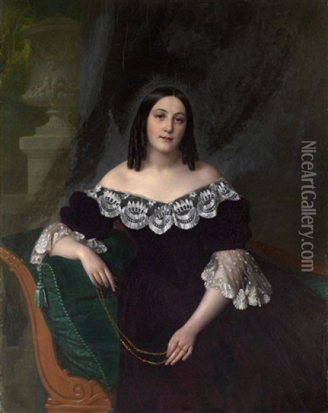 Portrait Of An Italian Lady Oil Painting - Alexei Vassileivich Tyranoviev