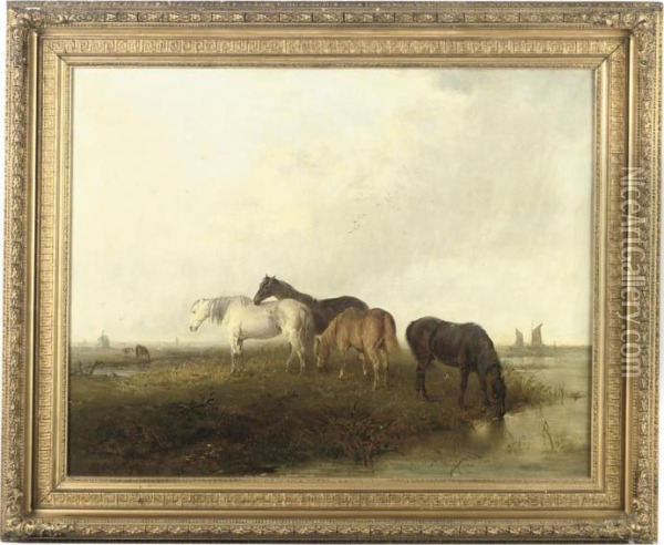 Horses On The Norfolk Broads Oil Painting - Edward Robert Smythe