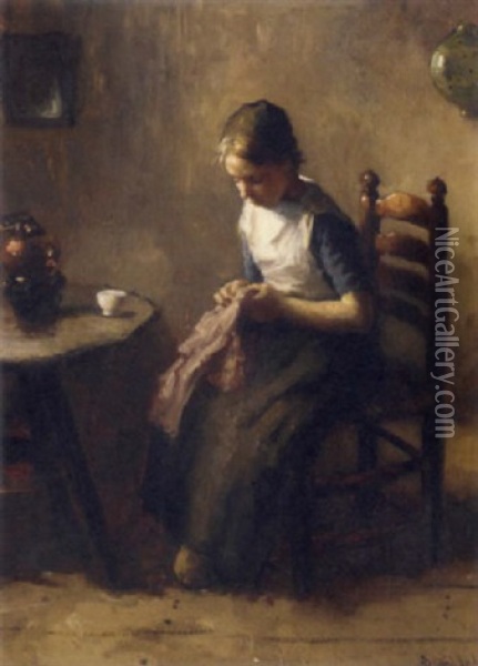 The Young Seamstress Oil Painting - Bernard de Hoog
