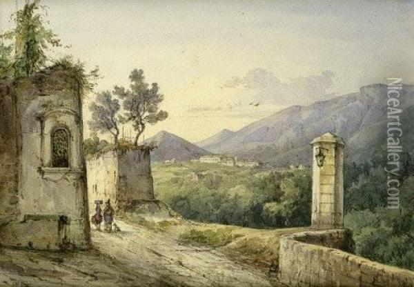 Italienische Landschaft Mit Bl Oil Painting - Consalvo Carelli