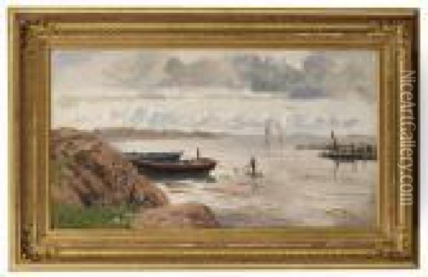 Coastal Landscape Withboats 1890 Oil Painting - Carl-Edvard Diriks